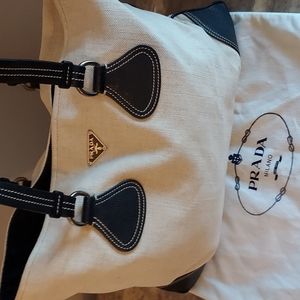 ❤BARELY USED💚BEAUTIFUL CANVAS PRADA TOTE